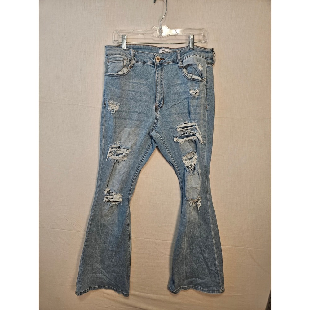 Rue21 Womens Light Wash Distressed High Rise Flare Leg Jeans Size 16 RN 70829